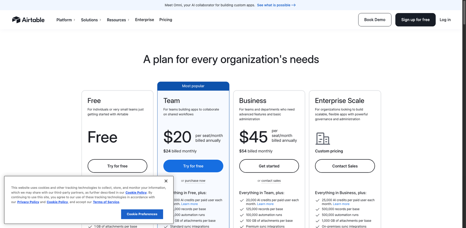 Airtable AI pricing