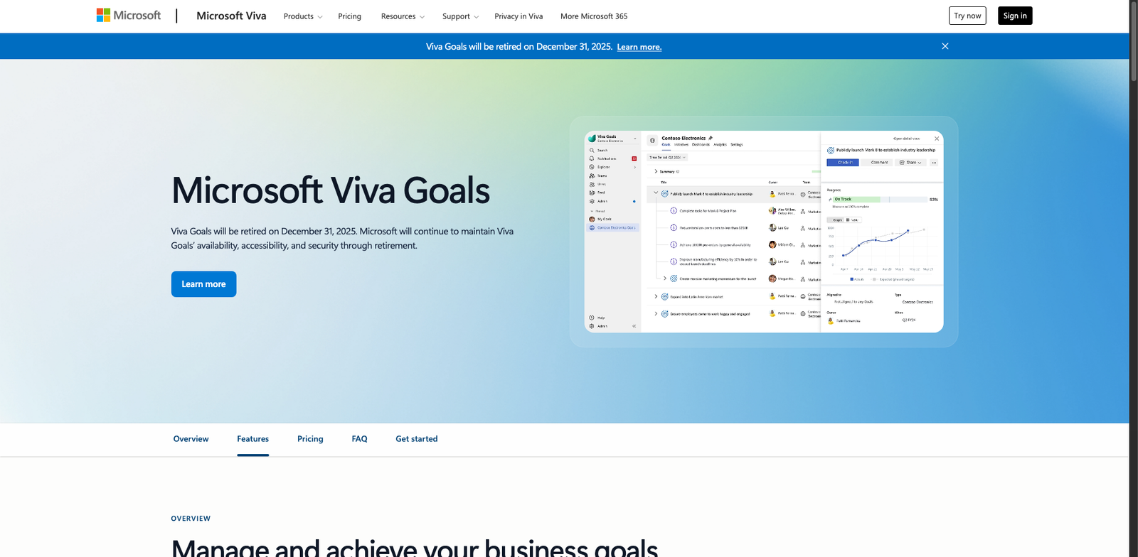 Ally.io (Microsoft Viva Goals) homepage