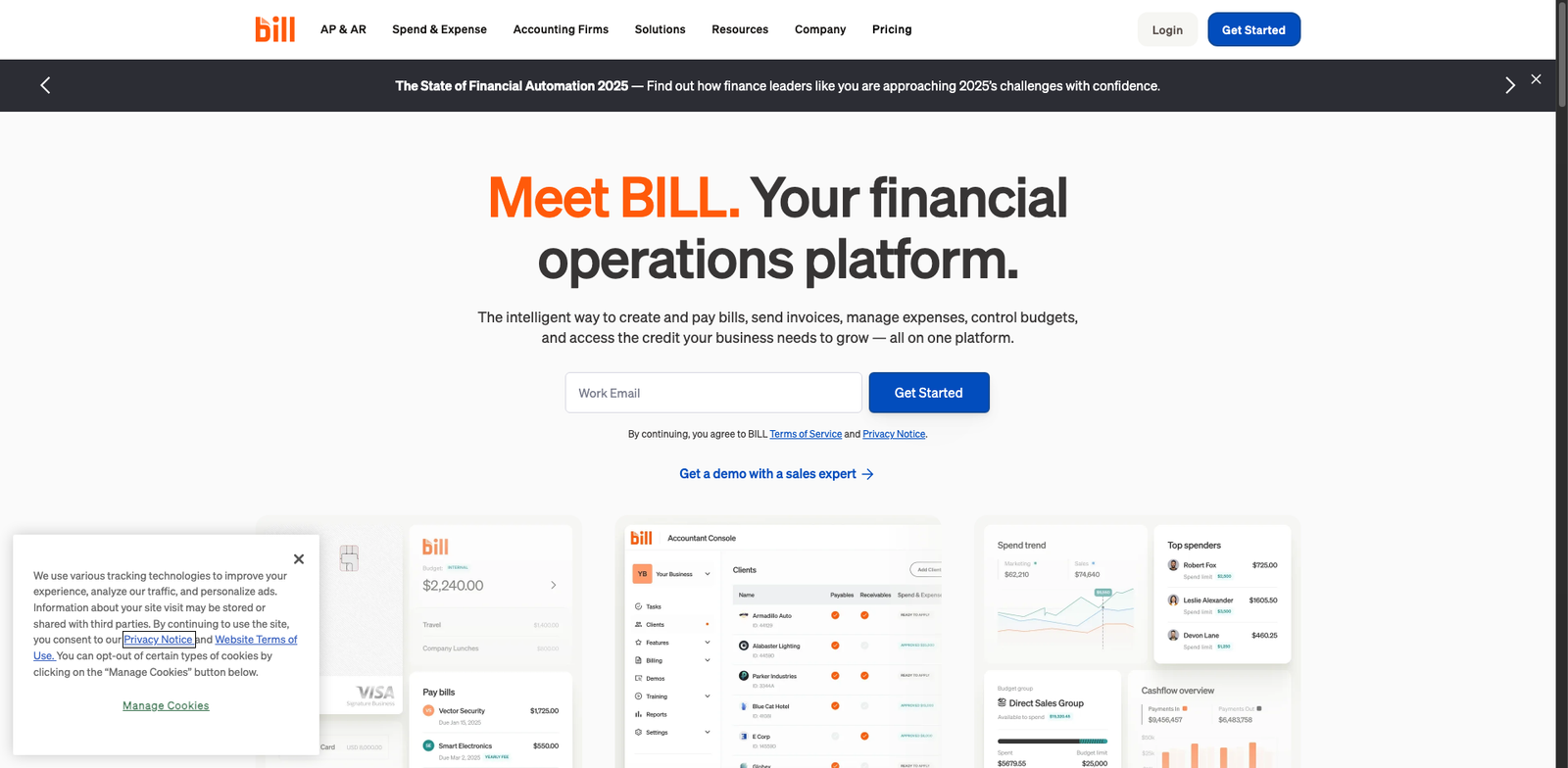 Bill.com AR homepage