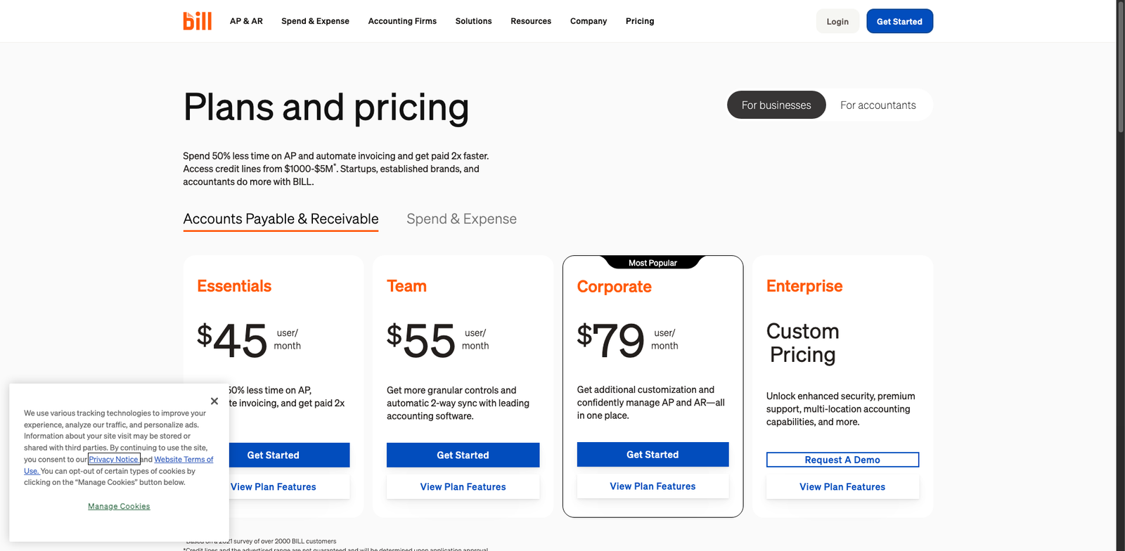 Bill.com AR pricing