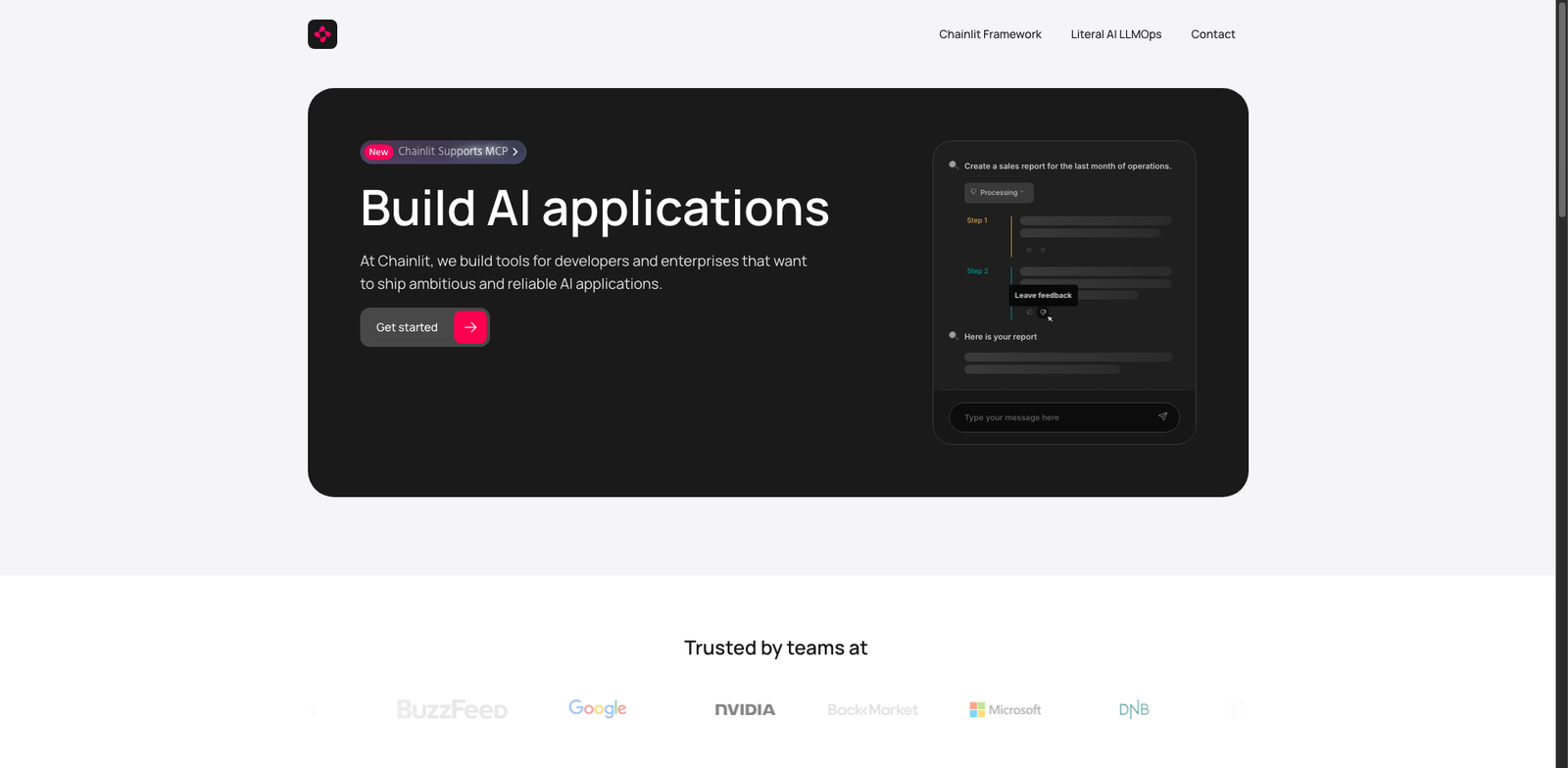 Chainlit homepage