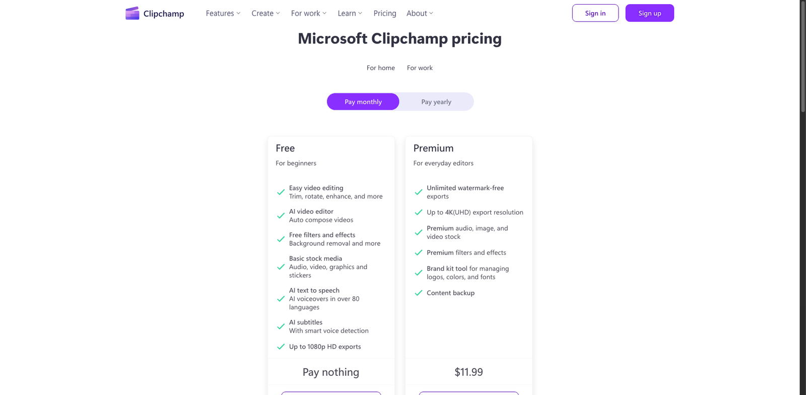 Clipchamp Auto-Dub pricing