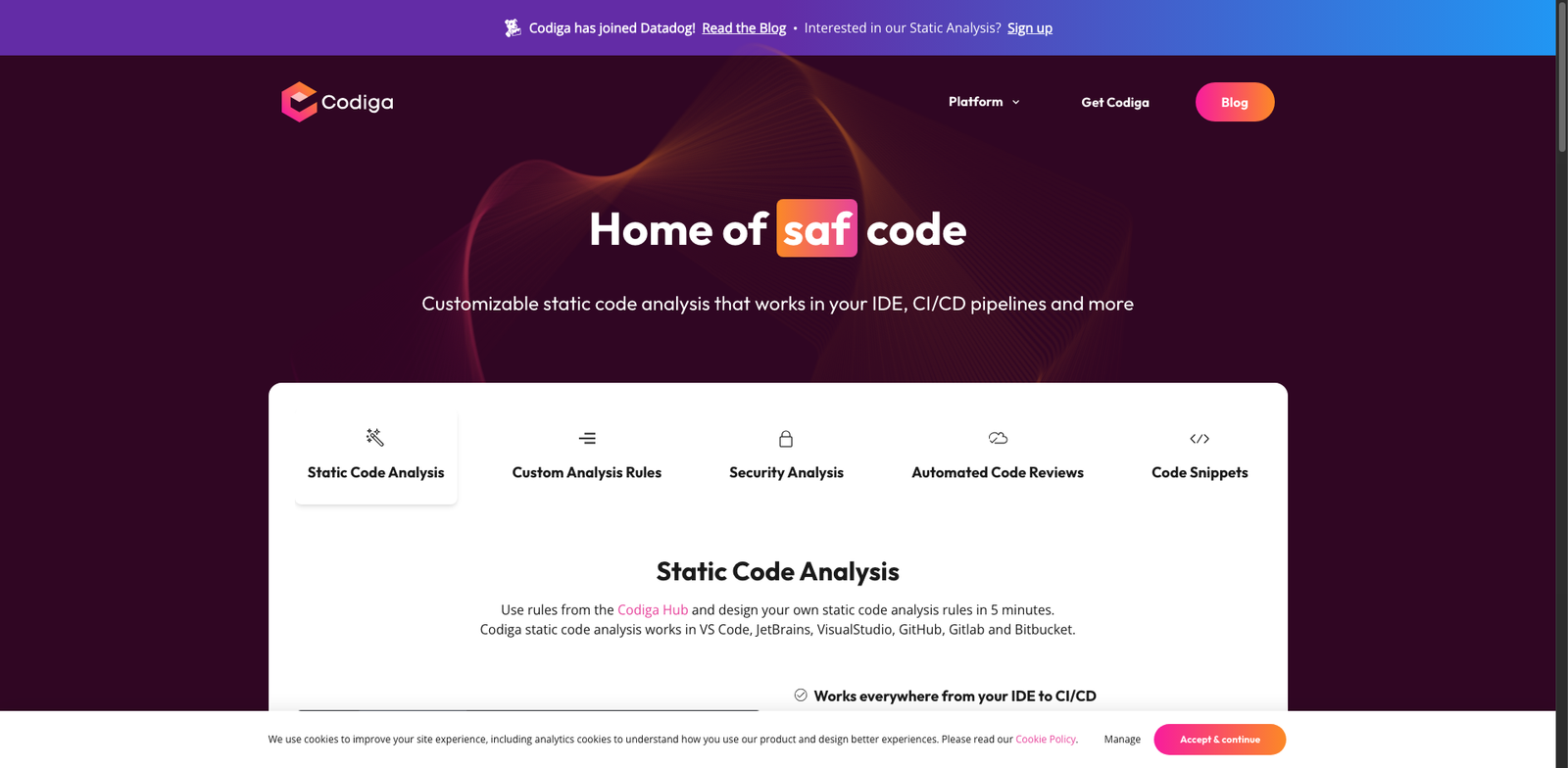 Codiga homepage