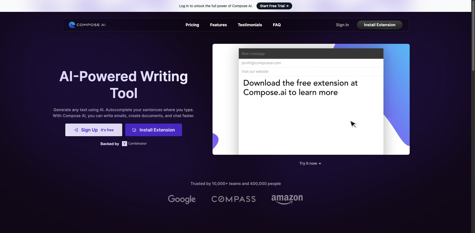 Compose.ai Contextual homepage