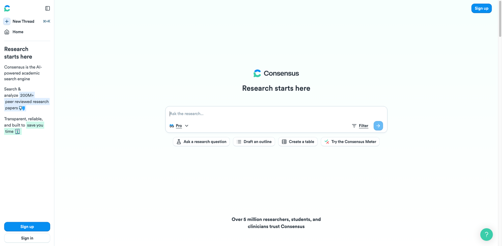 Consensus AI homepage