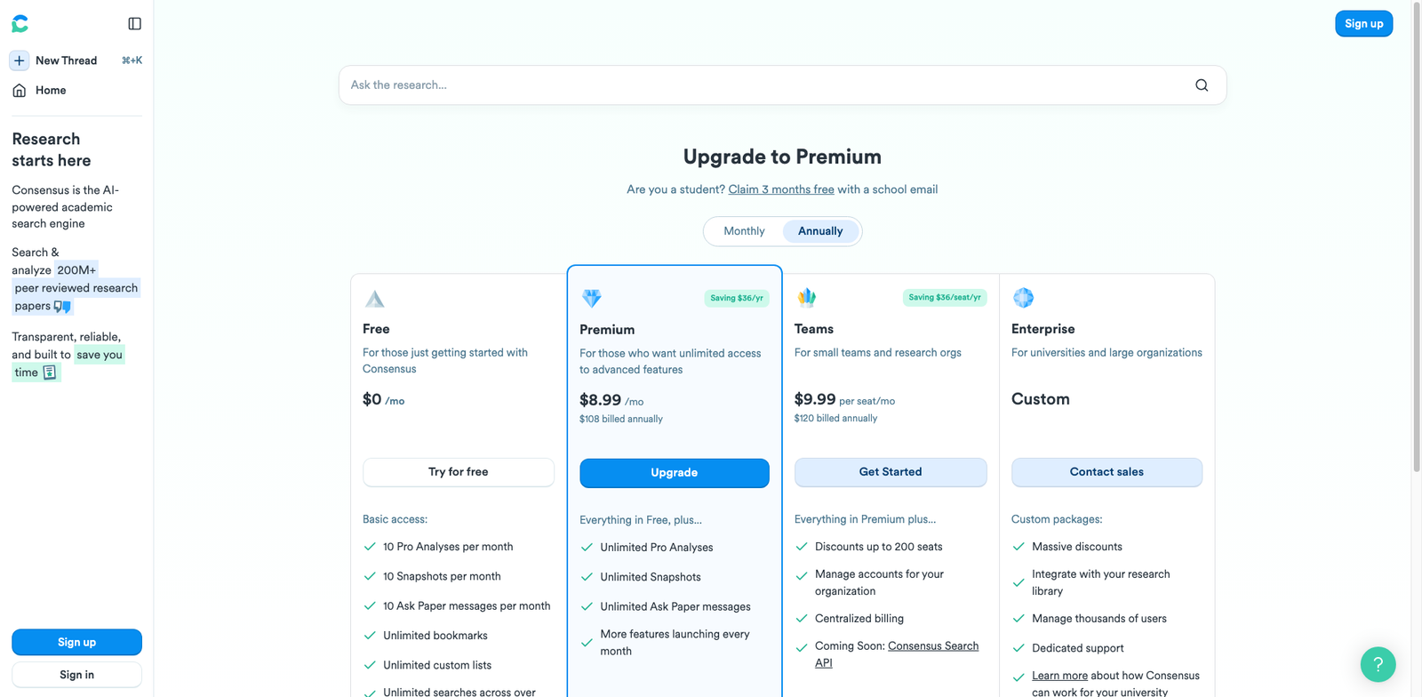 Consensus AI pricing