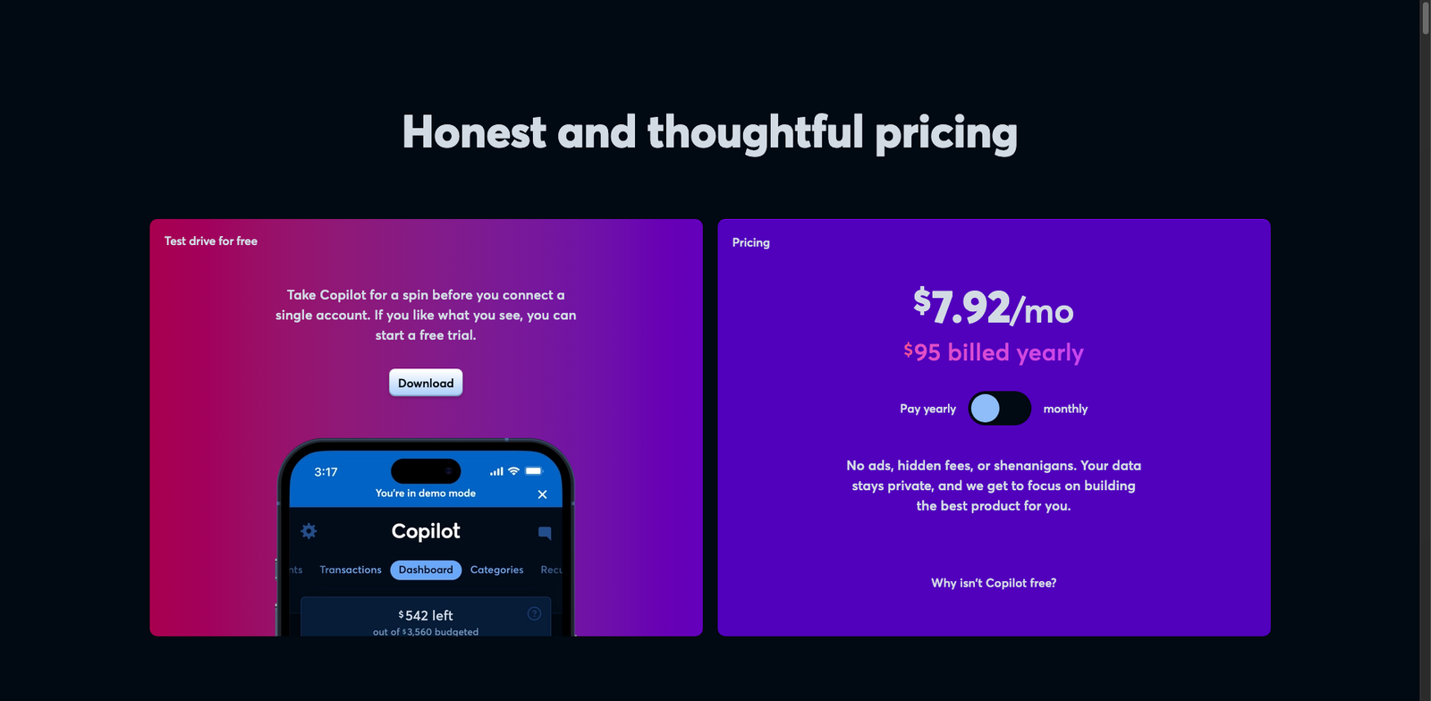 Copilot Money pricing