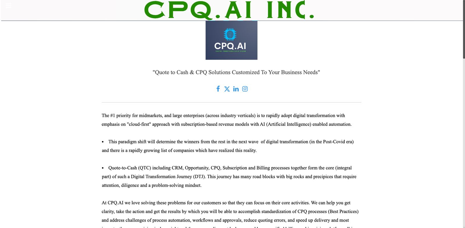 CPQ.ai homepage