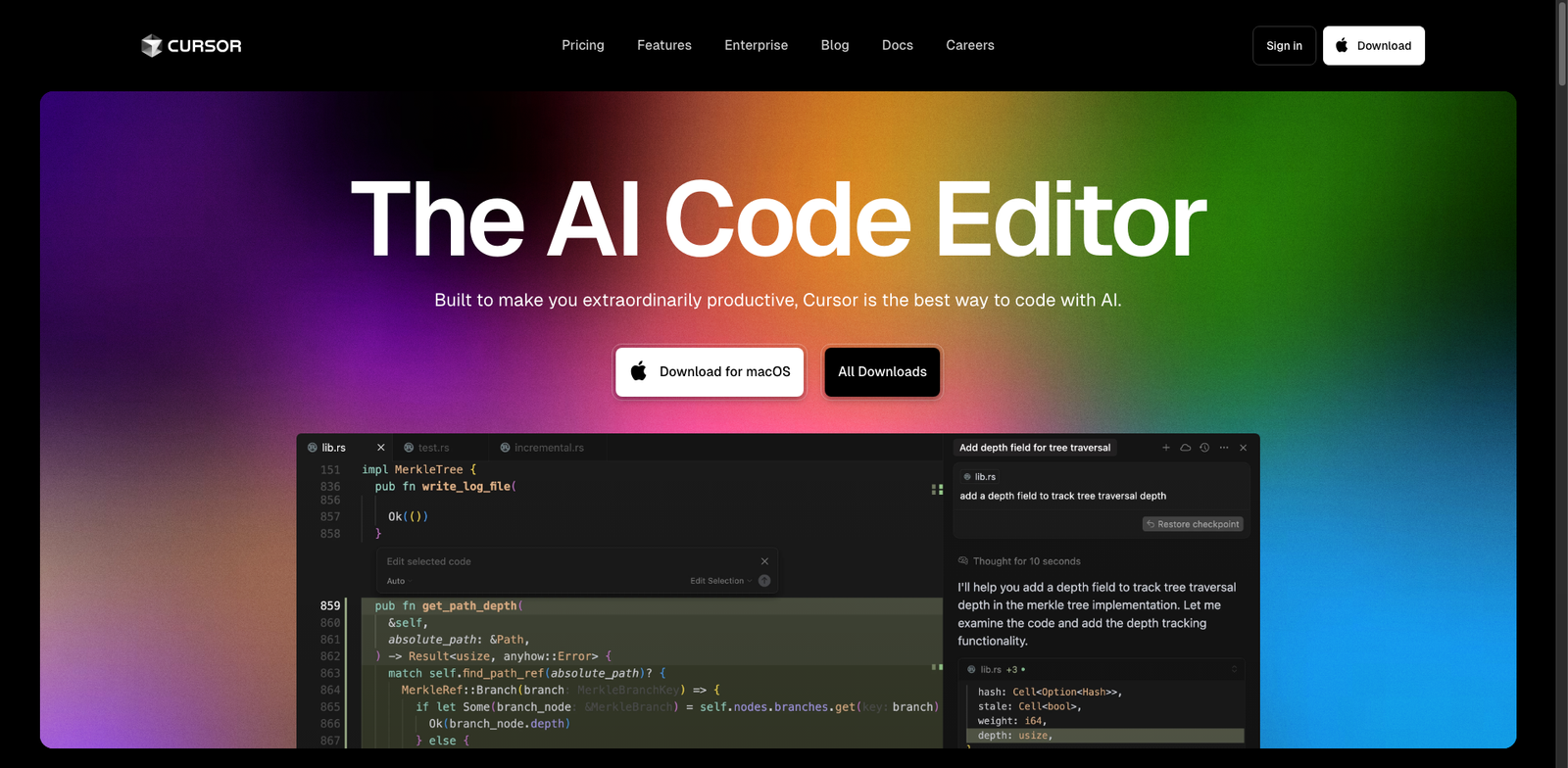 Cursor homepage
