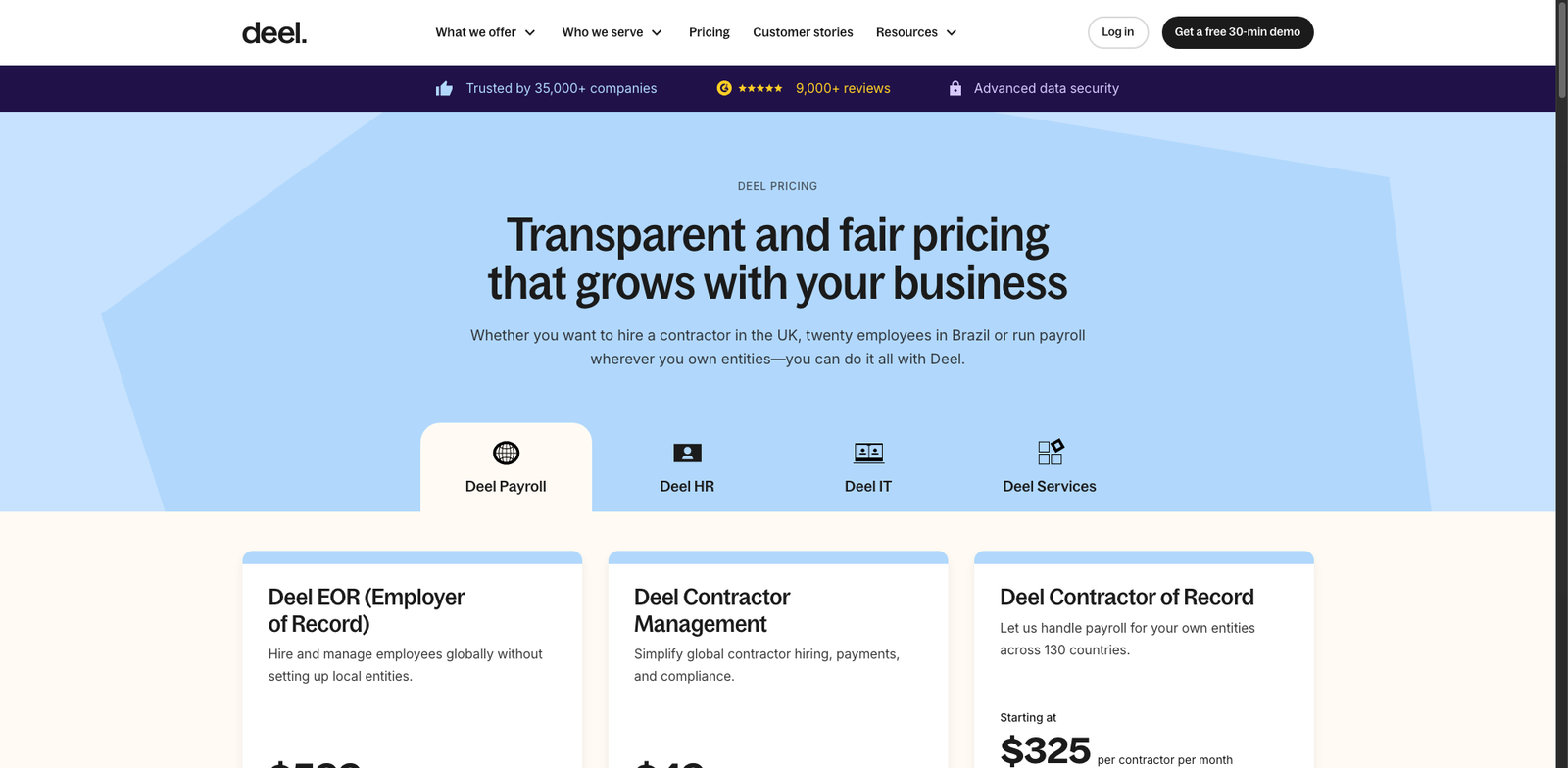 Deel Payroll pricing