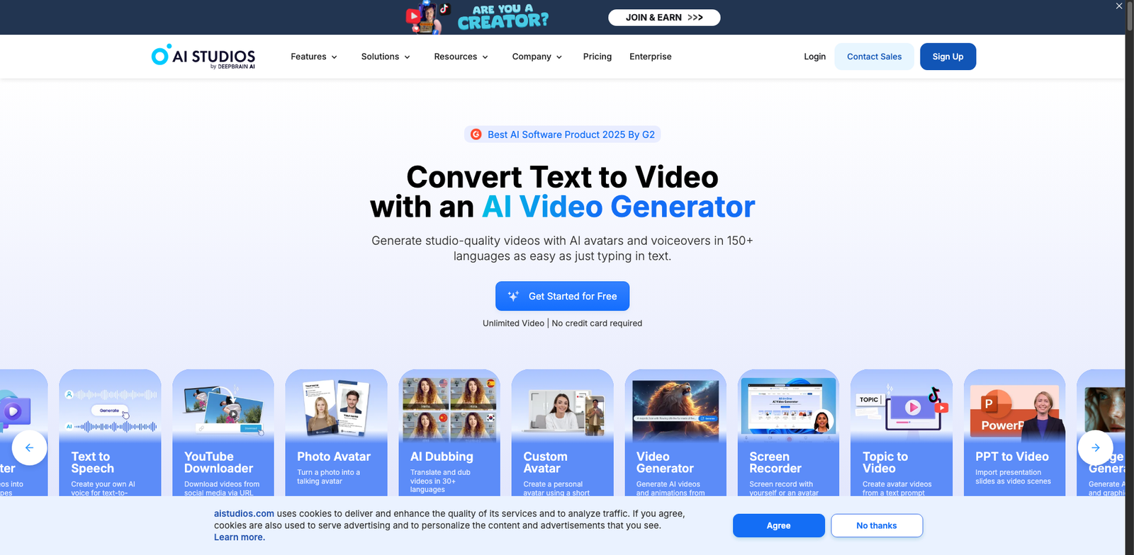 DeepBrain Studio homepage