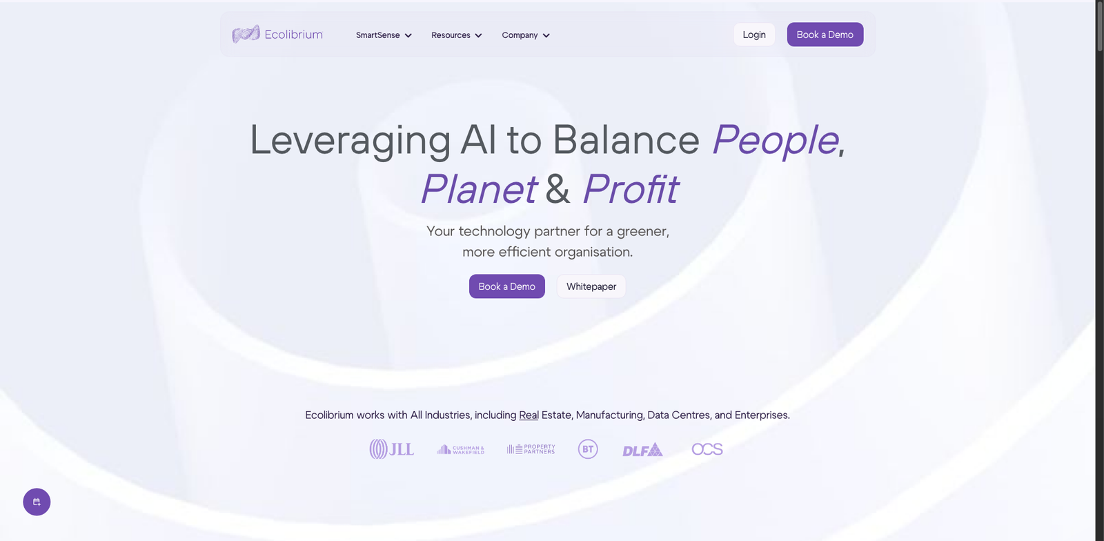 Ecolibrium SmartSense homepage