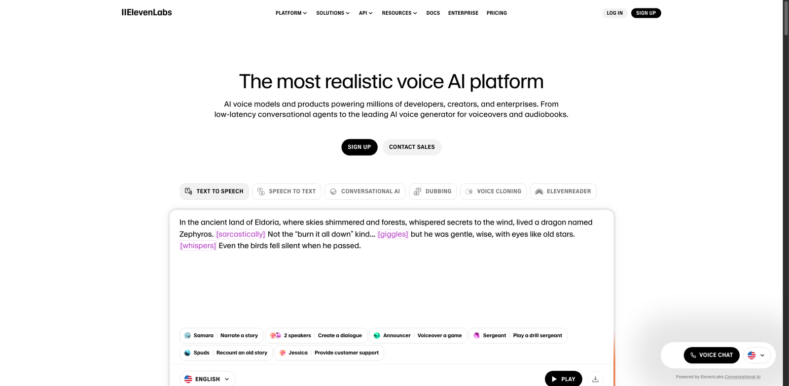 ElevenLabs homepage