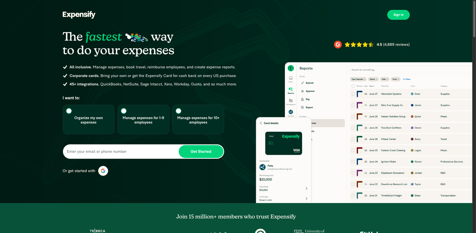 Expensify homepage