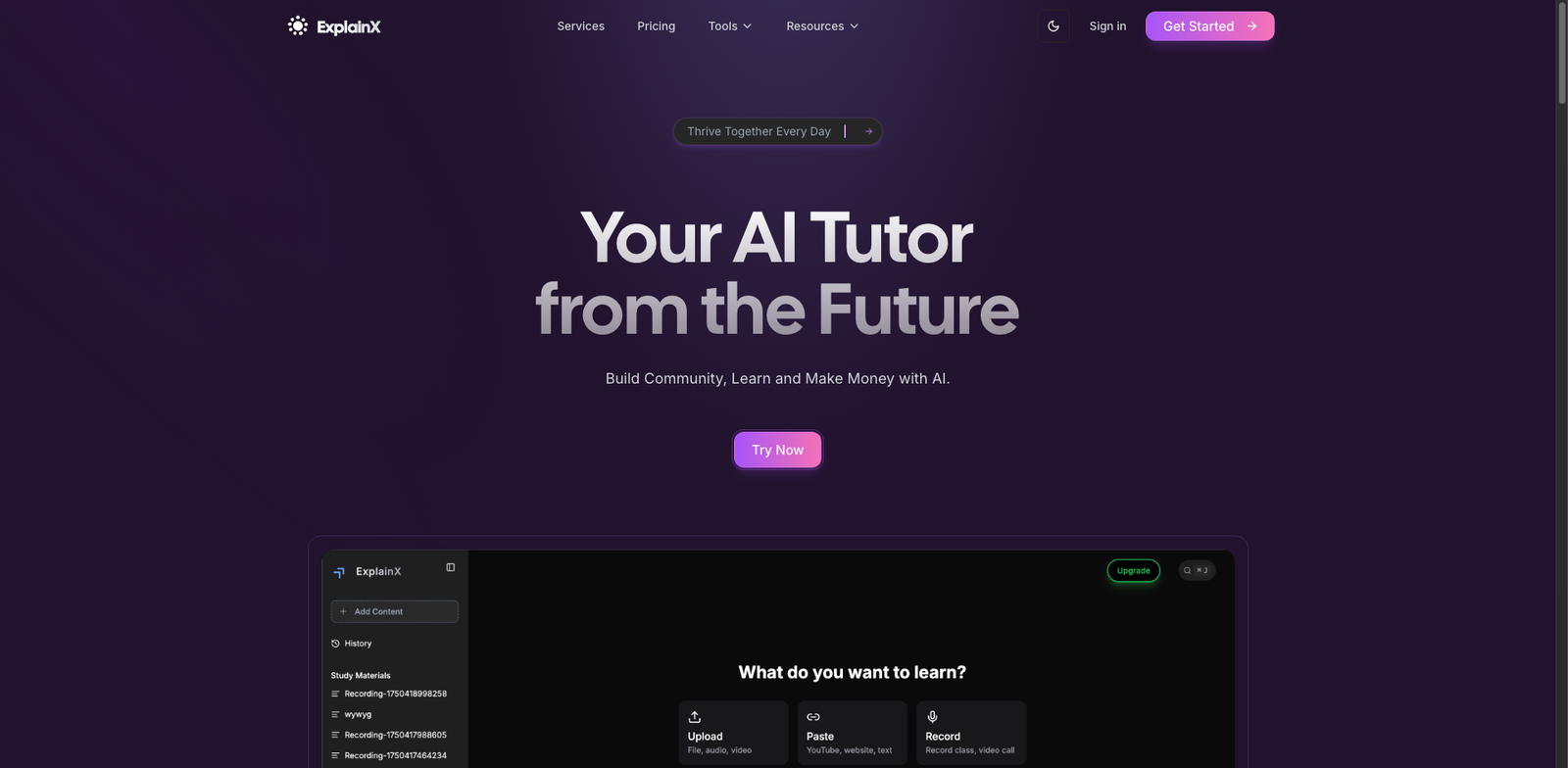 ExplainX homepage