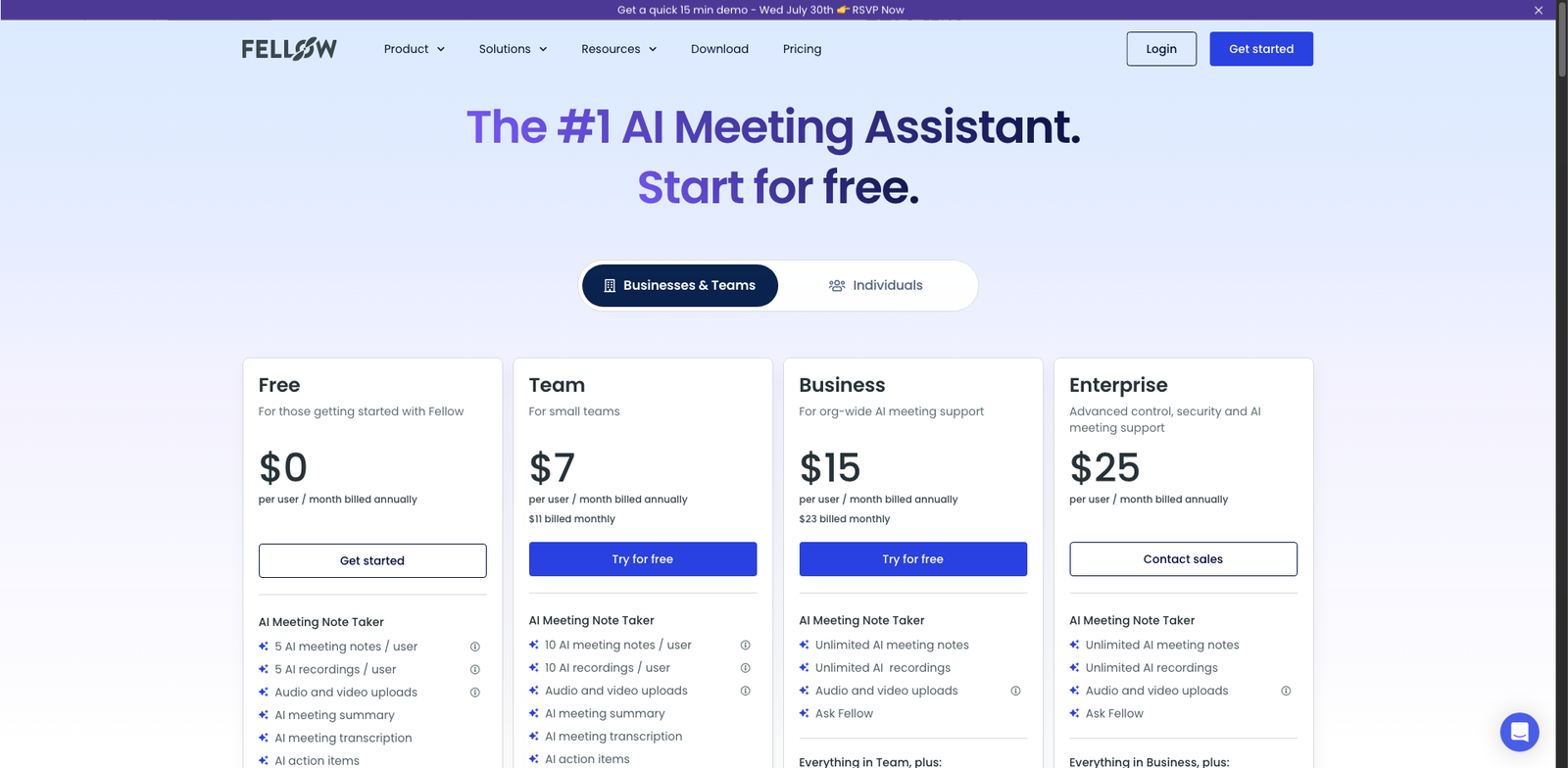 Fellow AI pricing