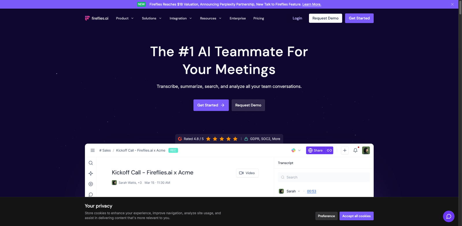 Fireflies.ai homepage
