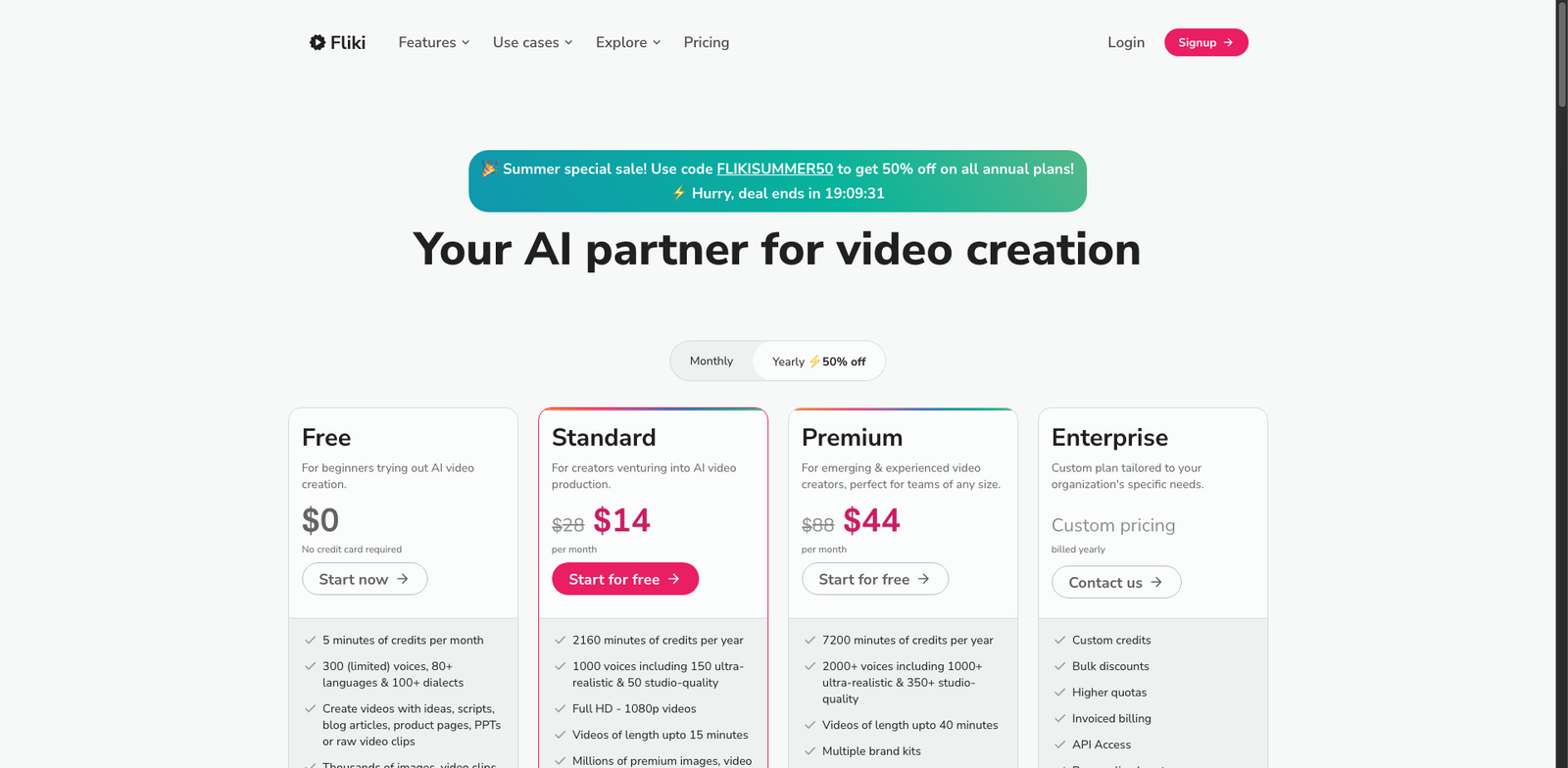 Fliki Video Avatars pricing