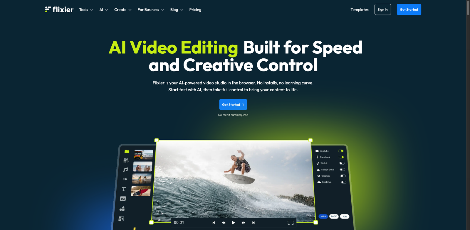 Flixier AI Audio/Video homepage