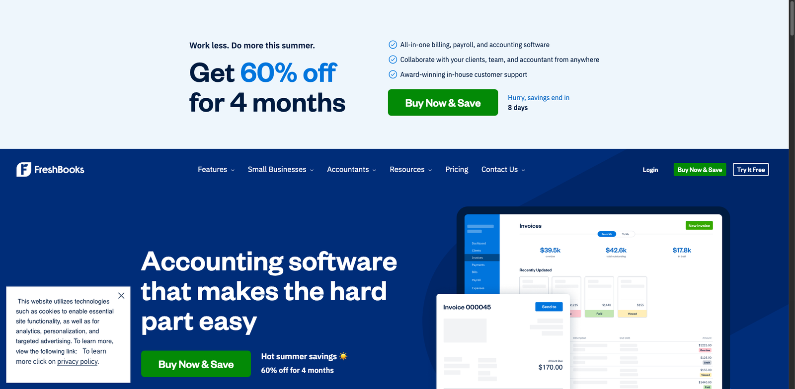 FreshBooks Recurring homepage