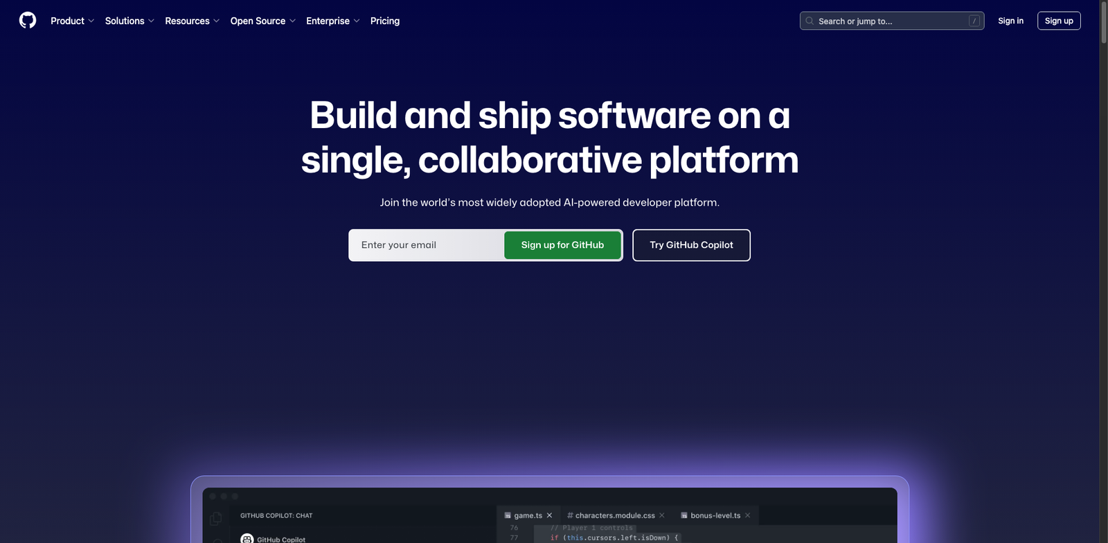 GitHub Copilot homepage
