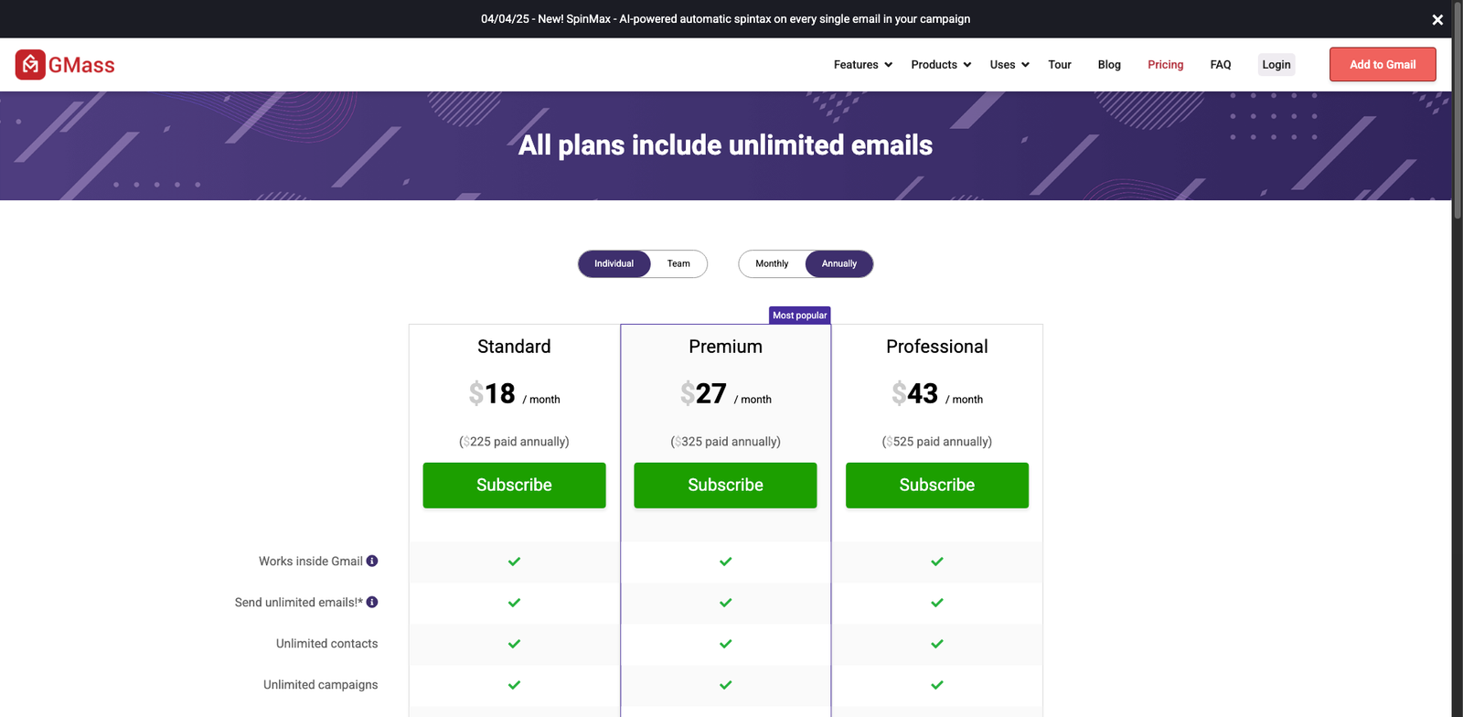 GMass pricing