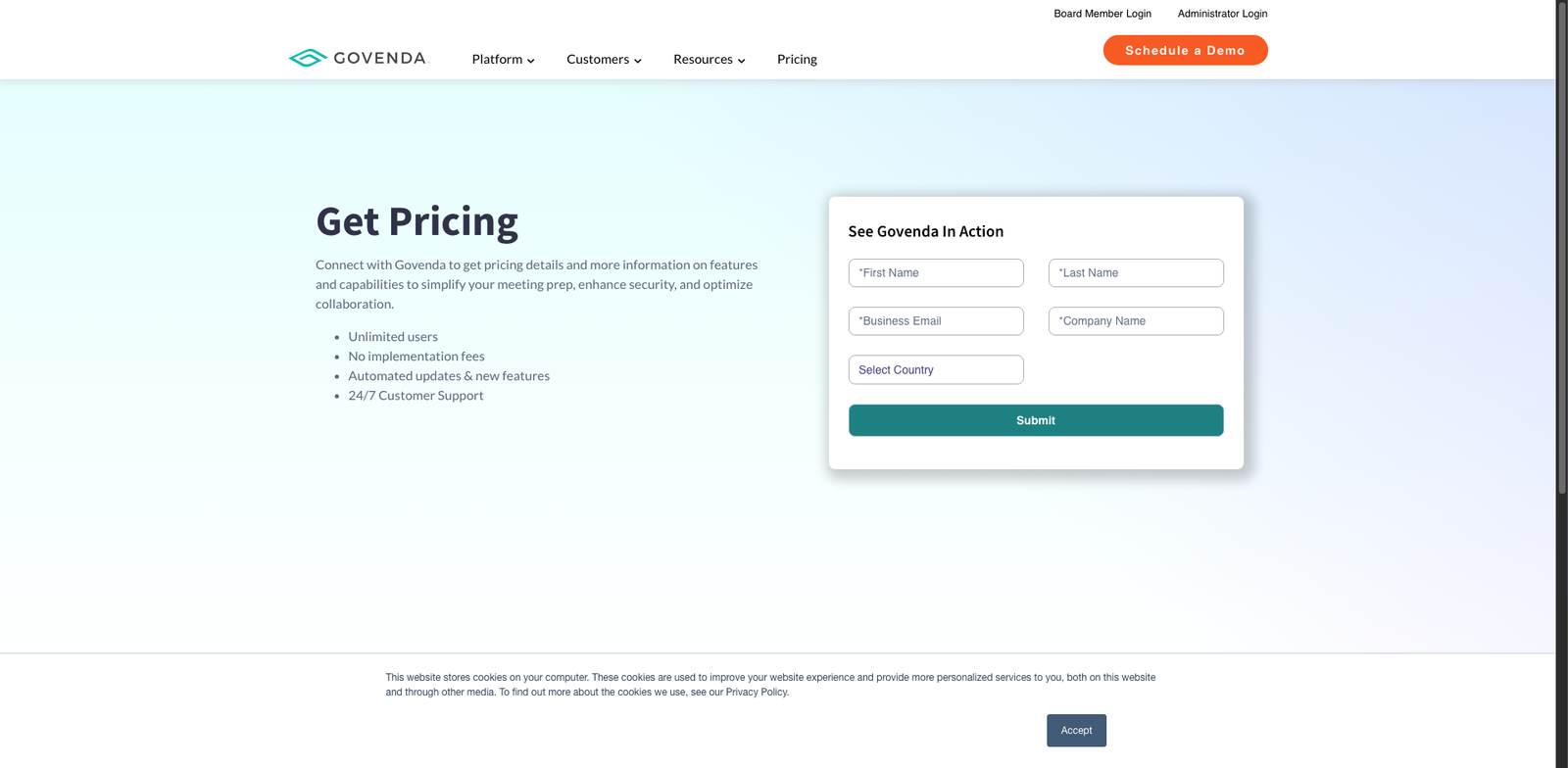 Govenda pricing