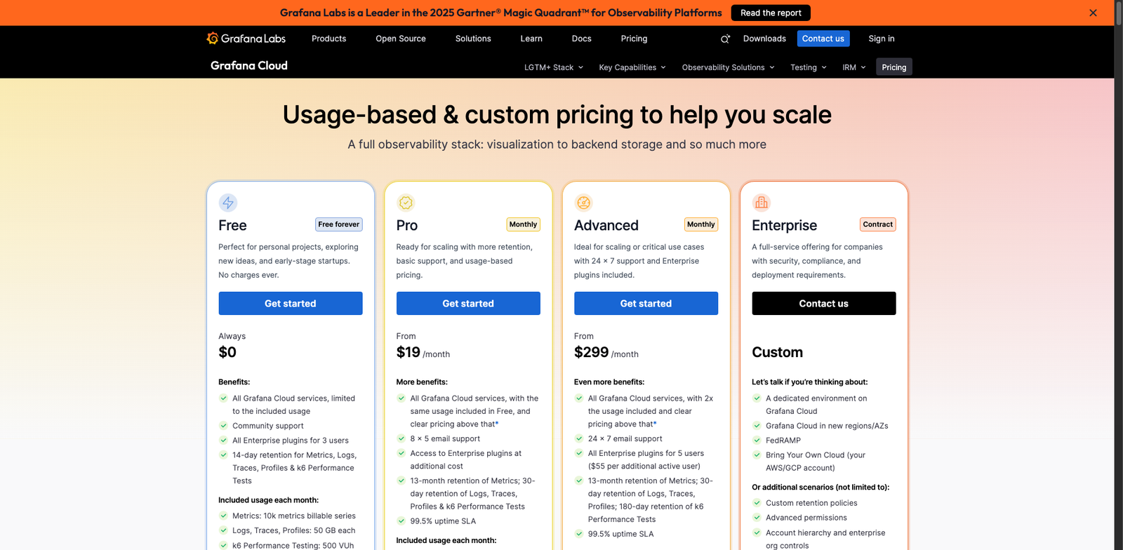 Grafana ML Observability Stack pricing