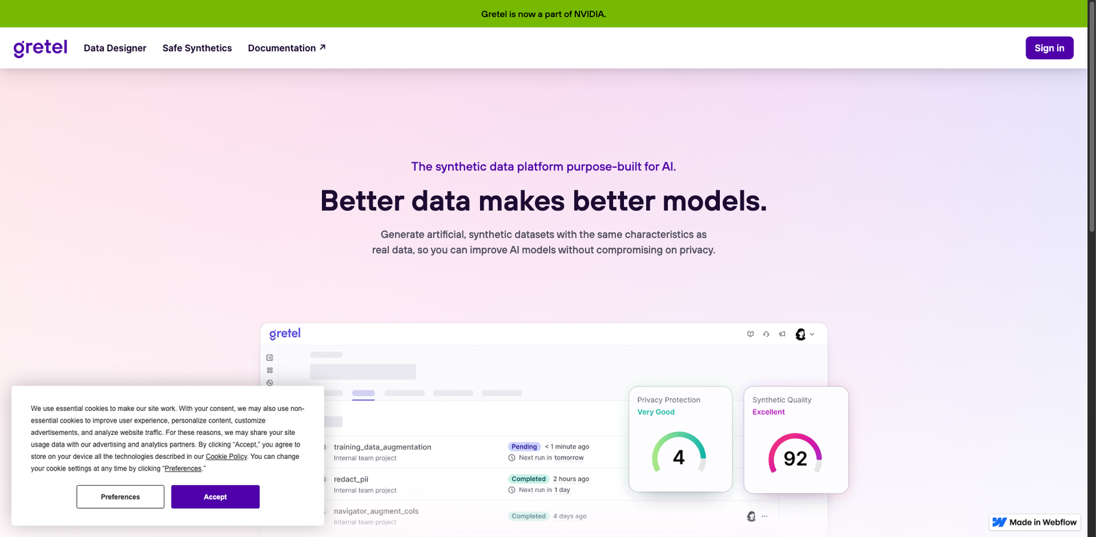 Gretel AI homepage