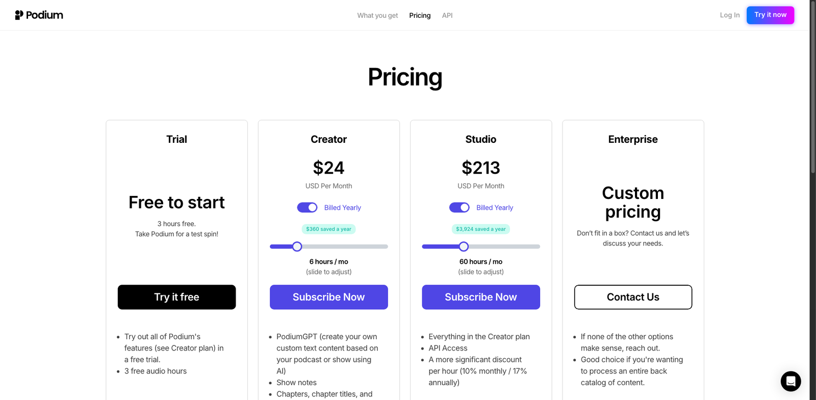 Podium Podcast AI pricing