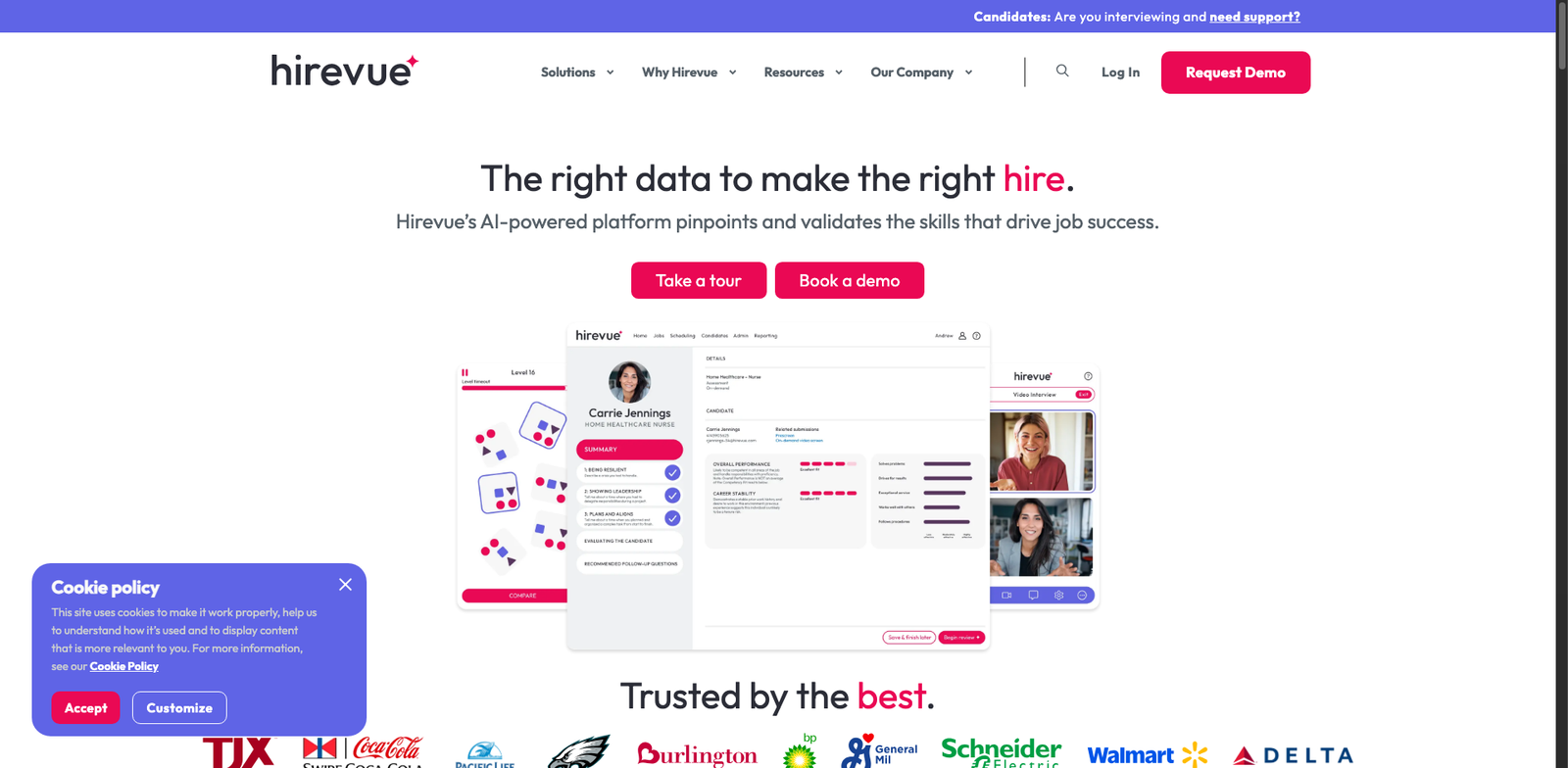HireVue AI Assess homepage