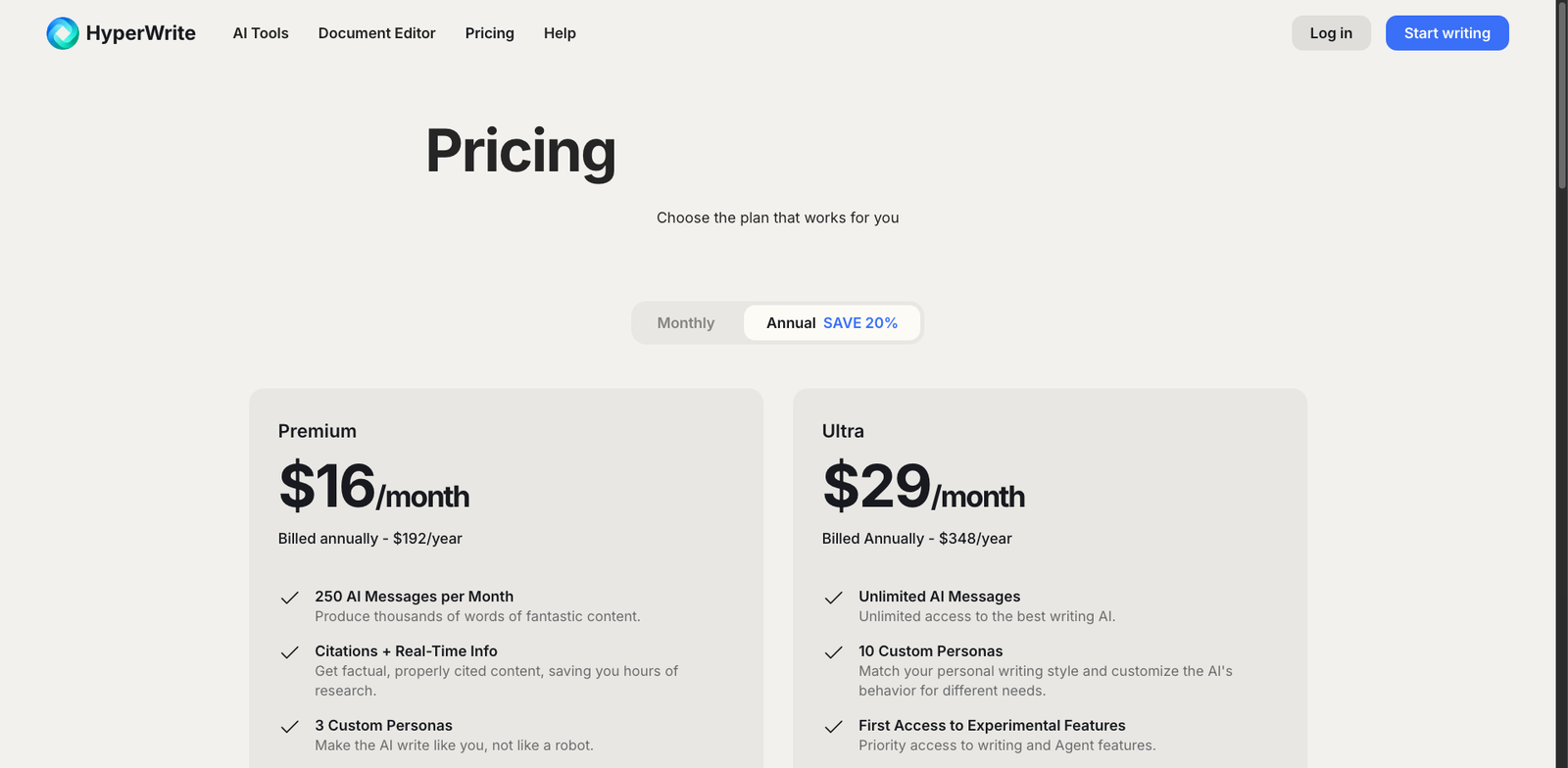 HyperWrite Personalize pricing