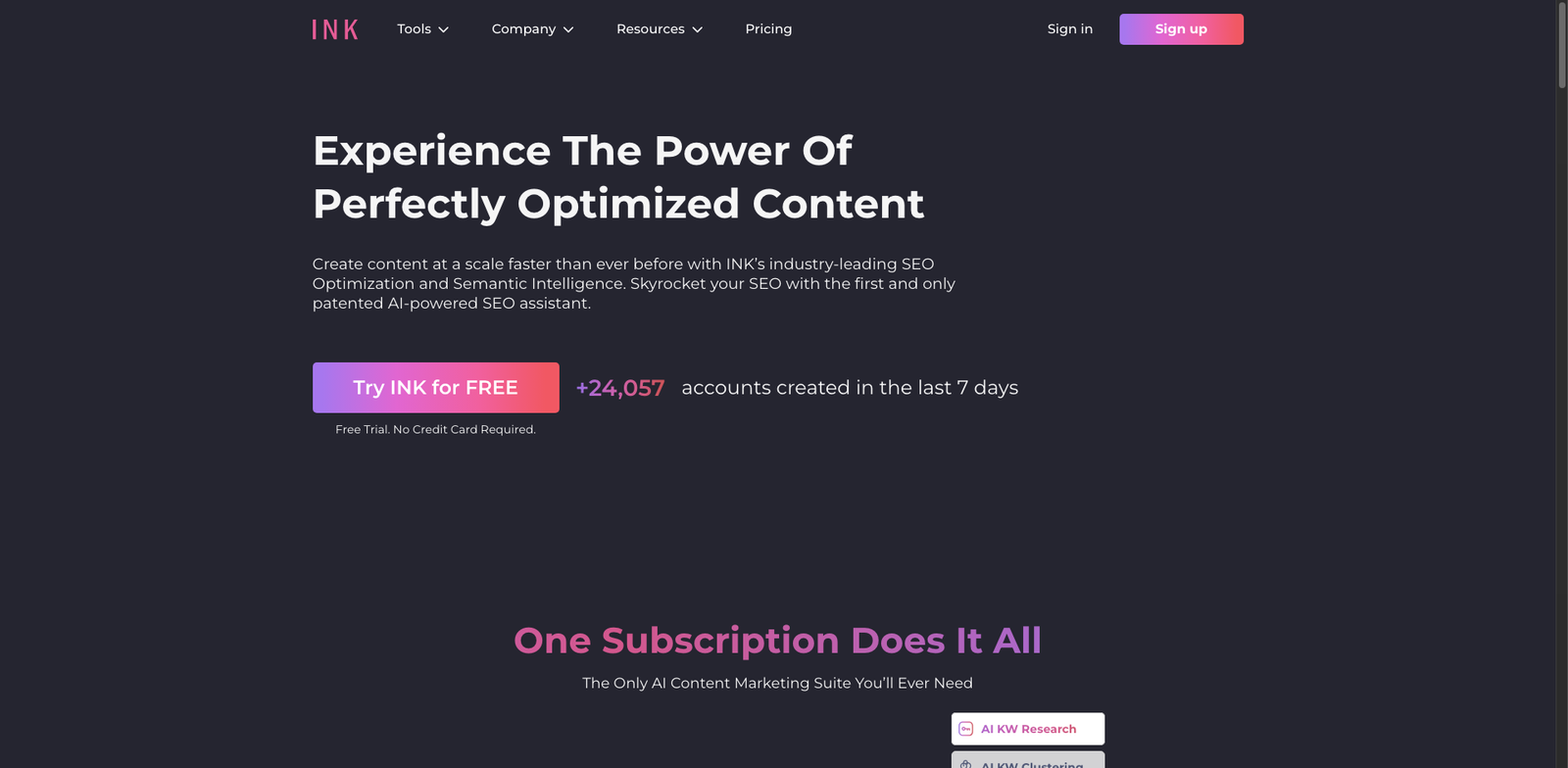 INK SEO Assistant homepage