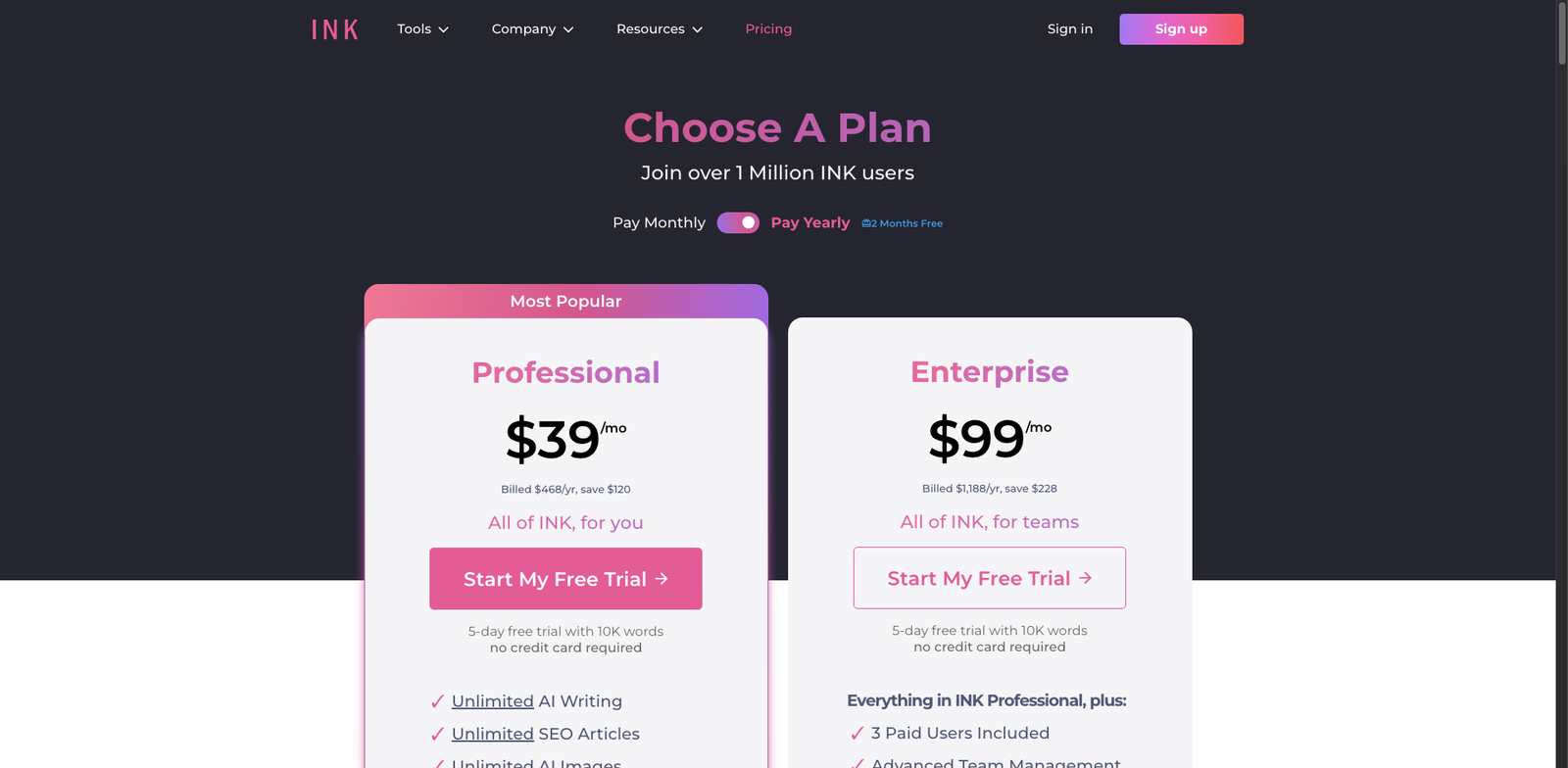 INK SEO Assistant pricing
