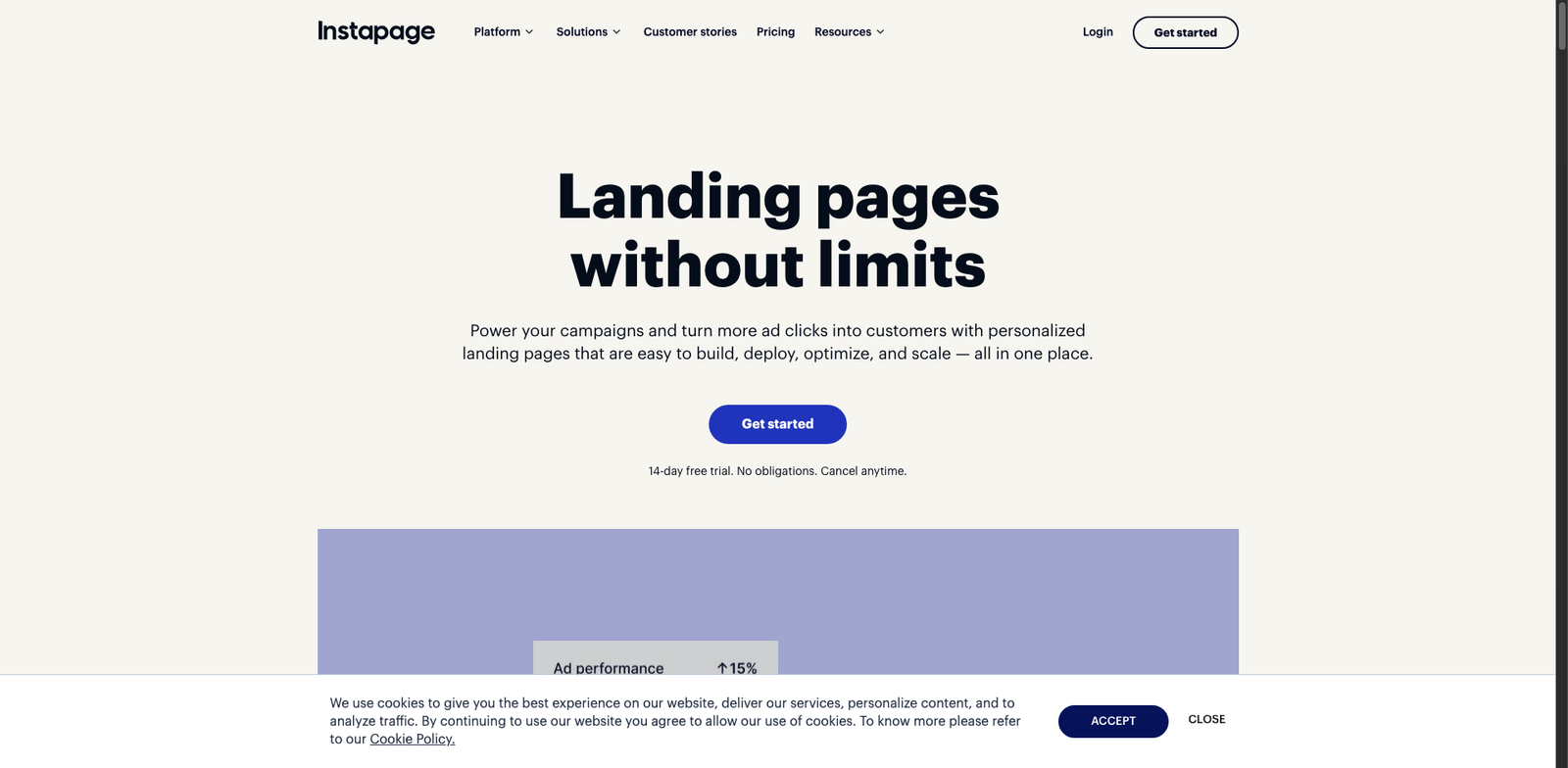 Instapage Messaging homepage