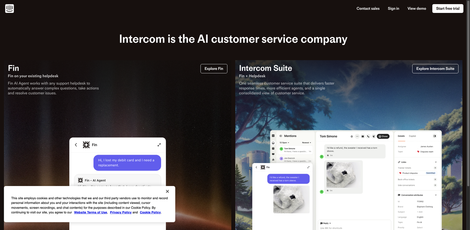 Intercom Fin Voice homepage