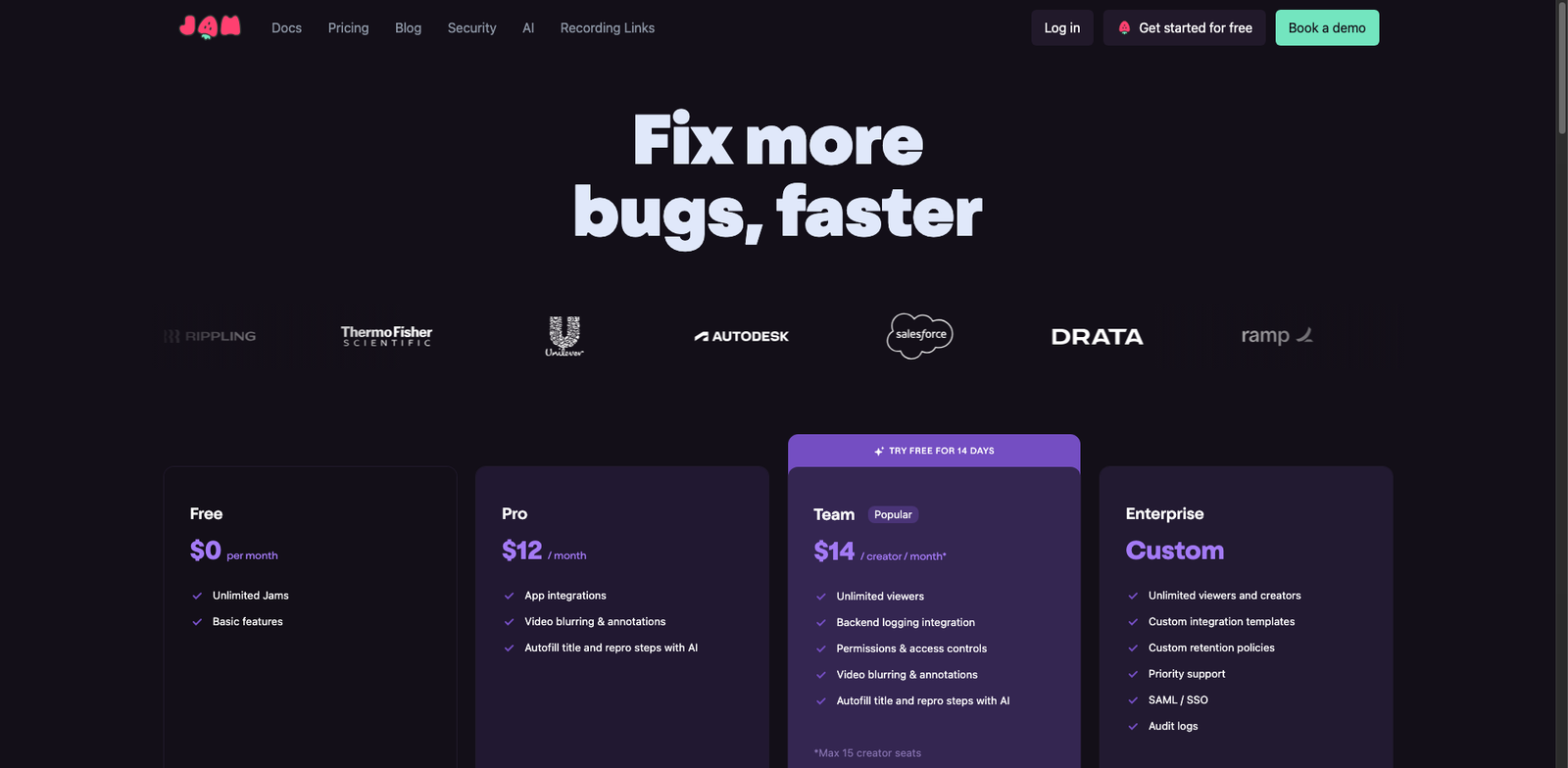 Jam.dev pricing