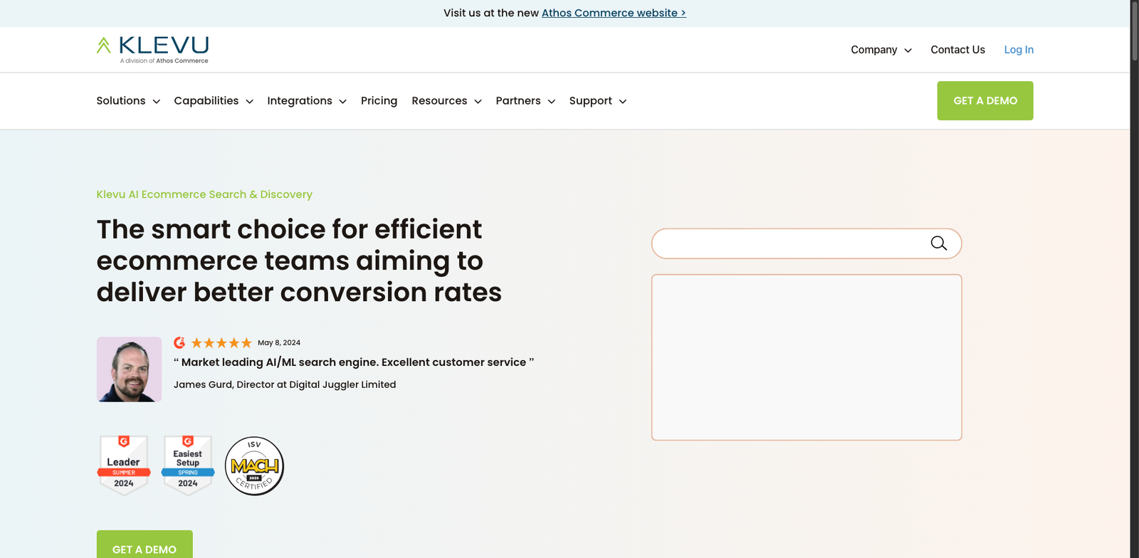 Klevu AI Search homepage