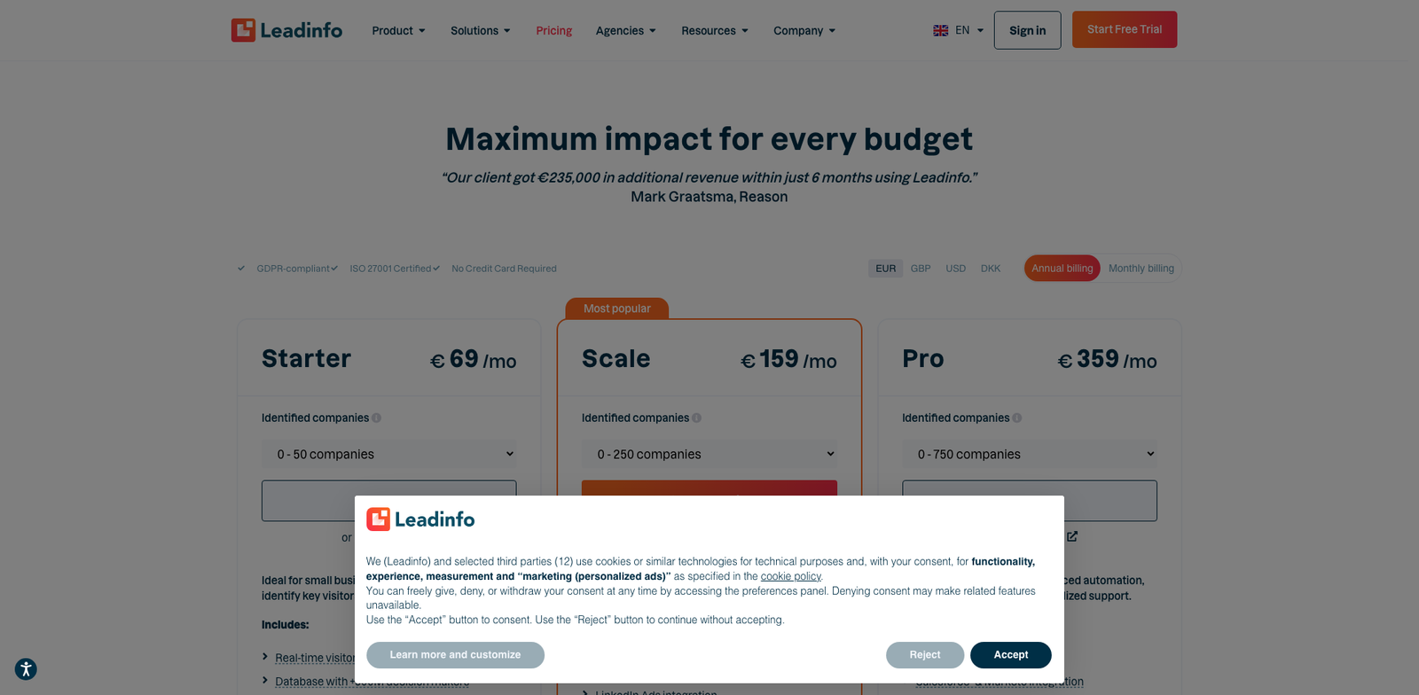 Leadinfo Lead Rank pricing