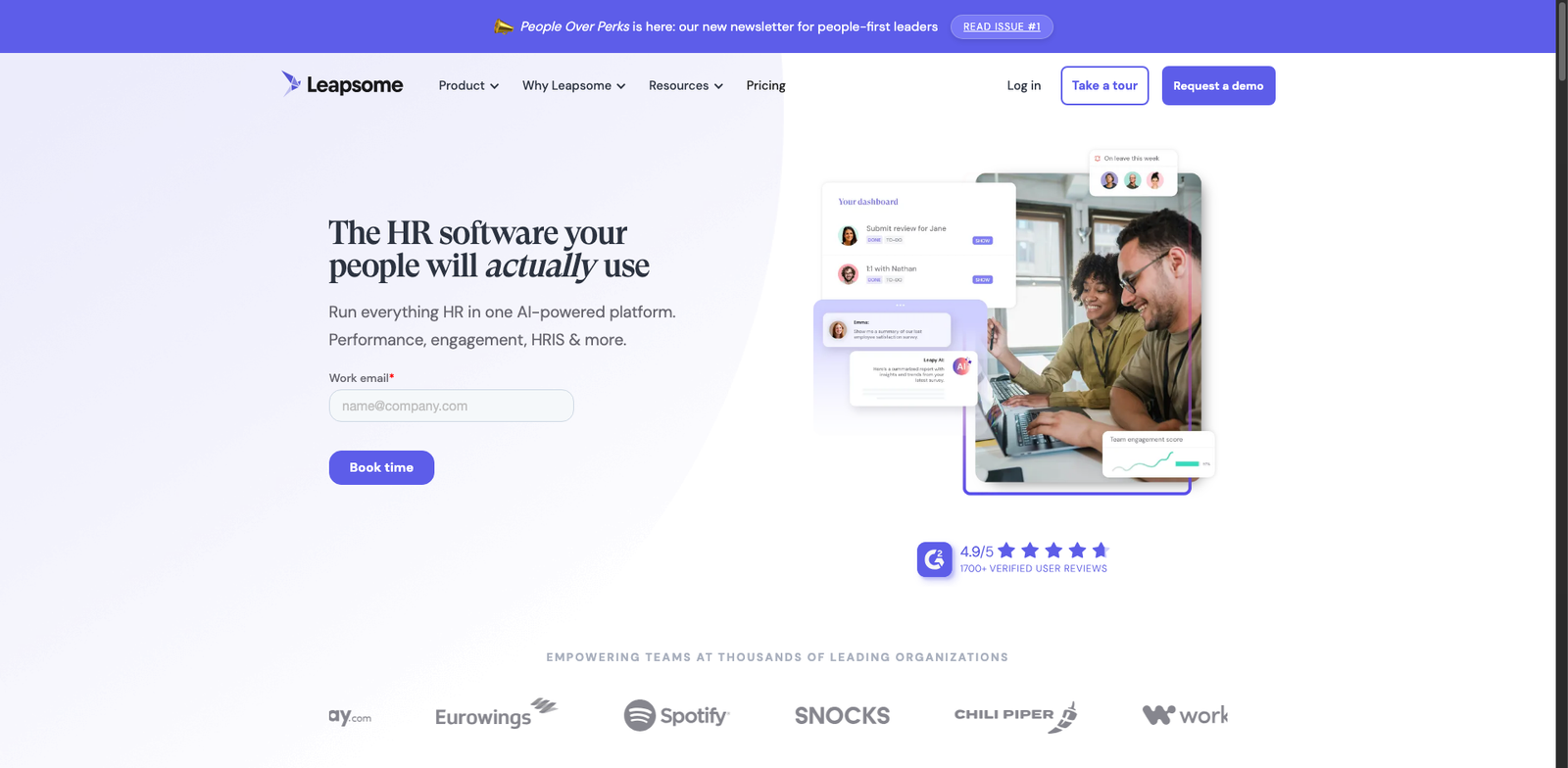 Leapsome OKRs homepage