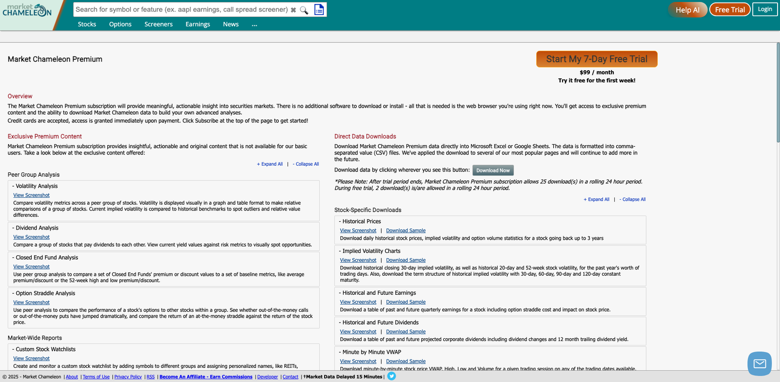 MarketChameleon pricing