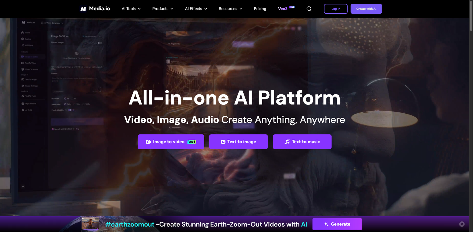 Media.io BG homepage