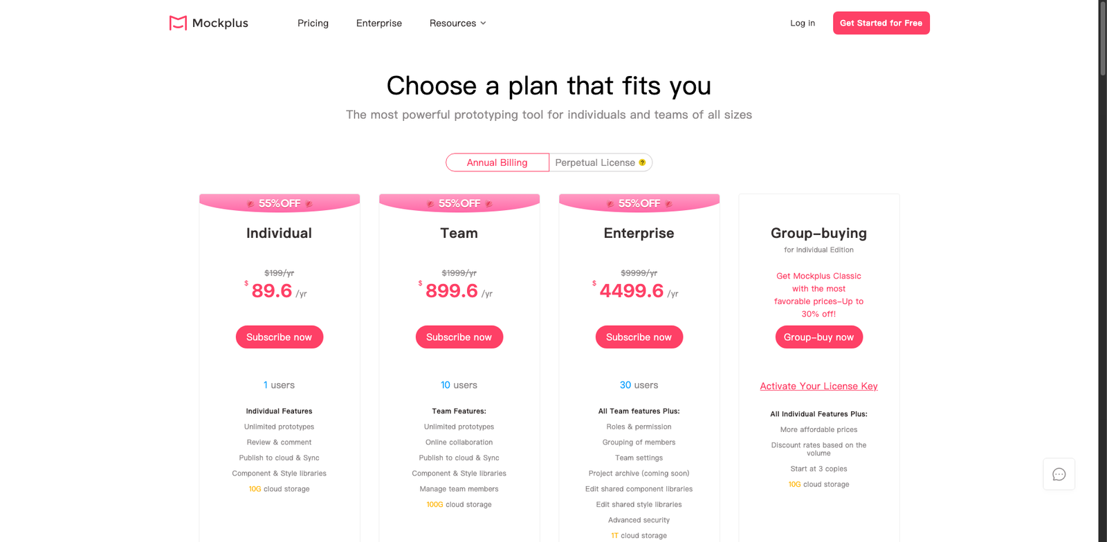 Mockplus DT Mockup pricing