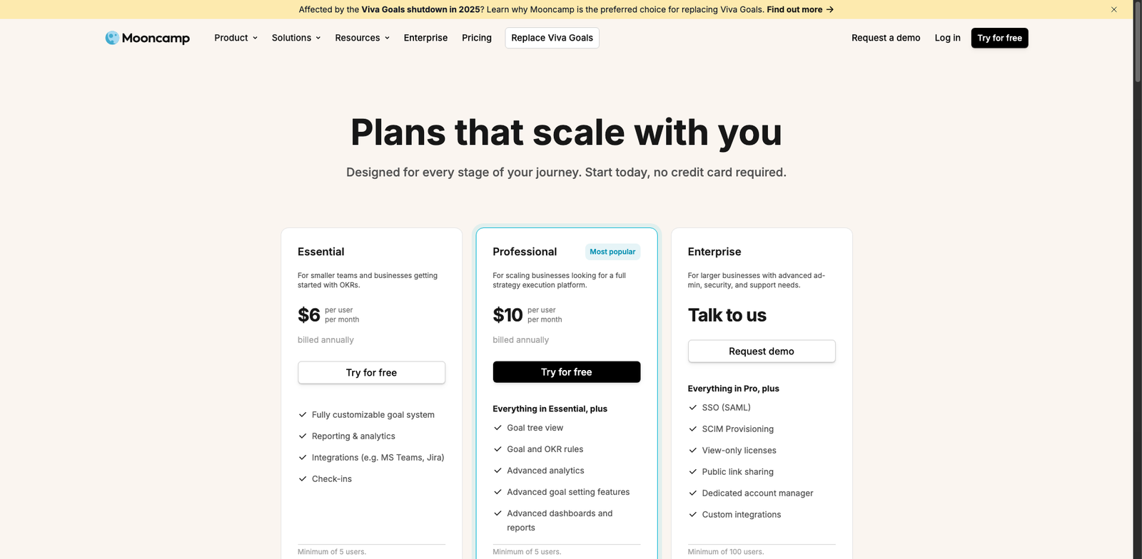 Mooncamp pricing