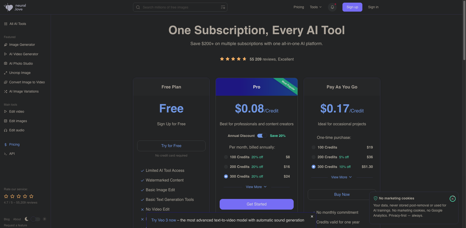 Neural.love Video Upscale pricing