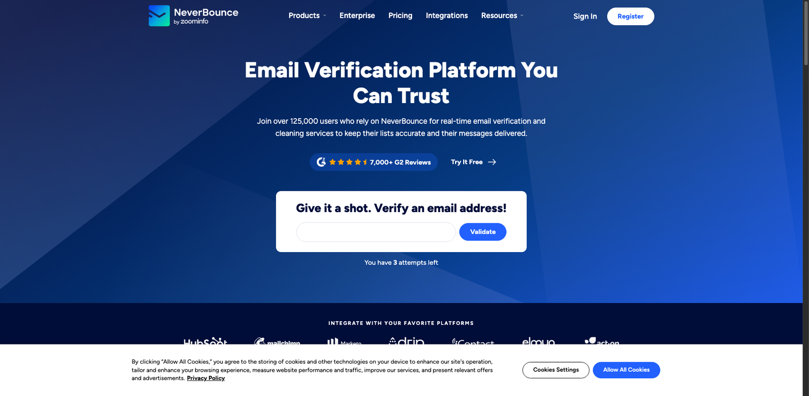 NeverBounce homepage