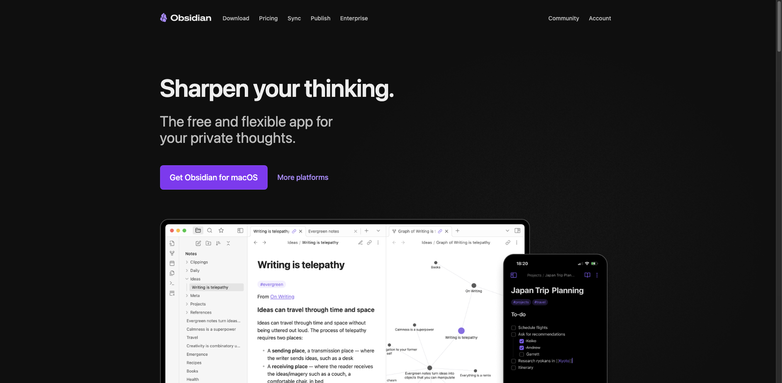 Obsidian AI homepage