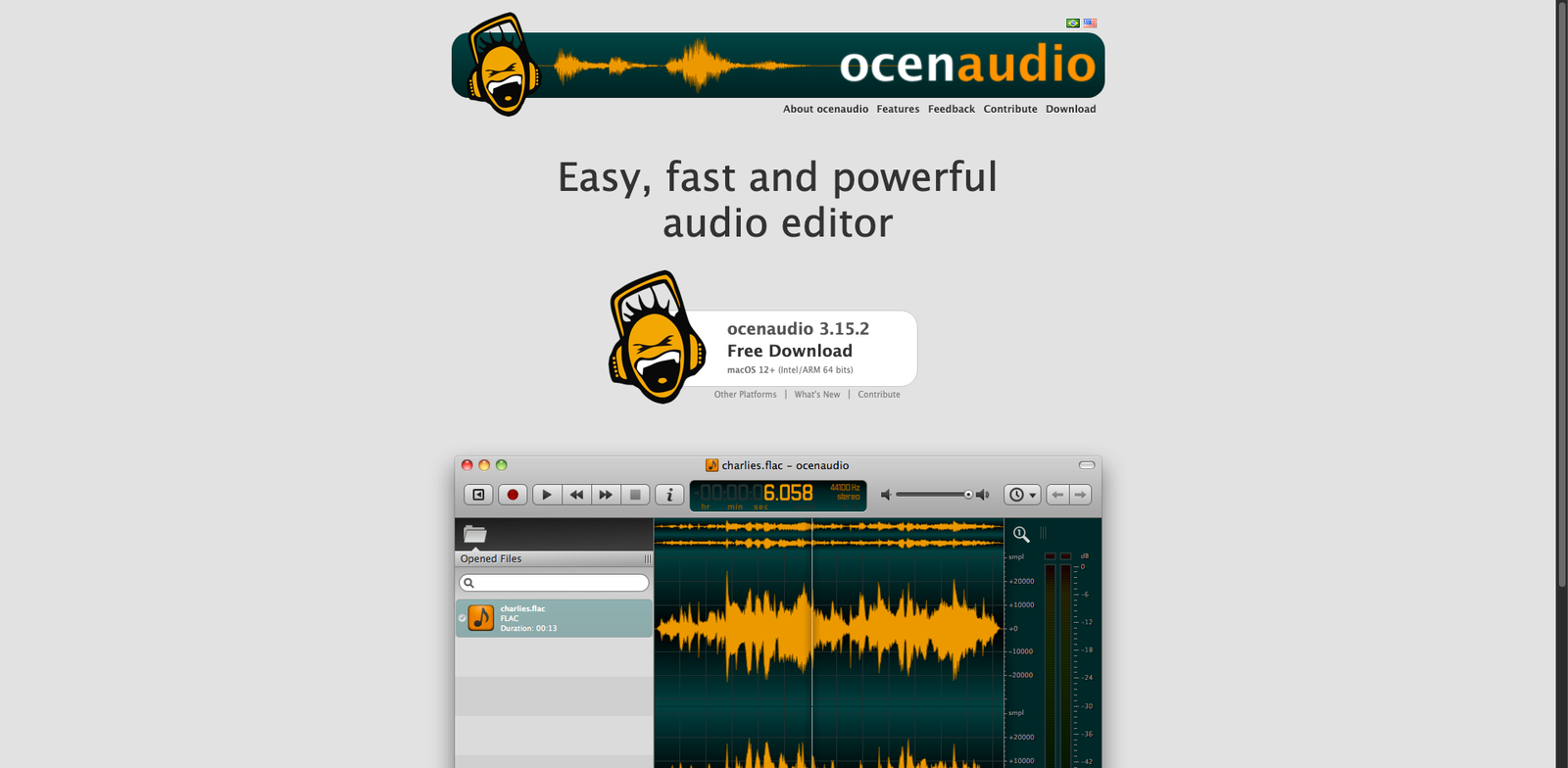 Ocenaudio Clean homepage