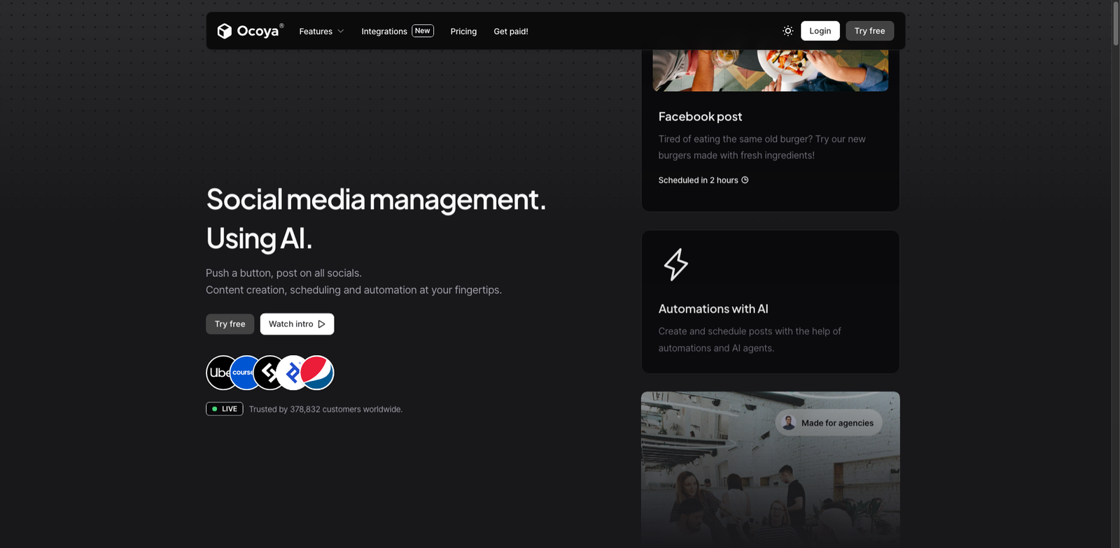 Ocoya Social AI homepage