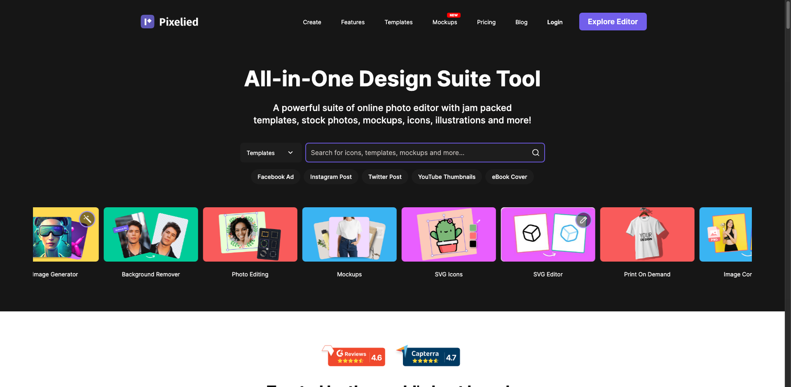 Pixelied Mockups homepage